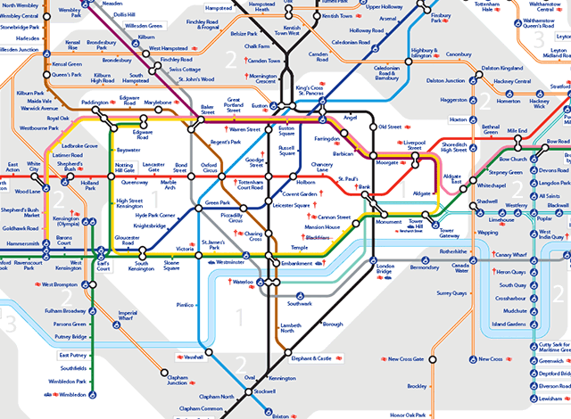 london underground zones 1 and 2. Central area diagram of London