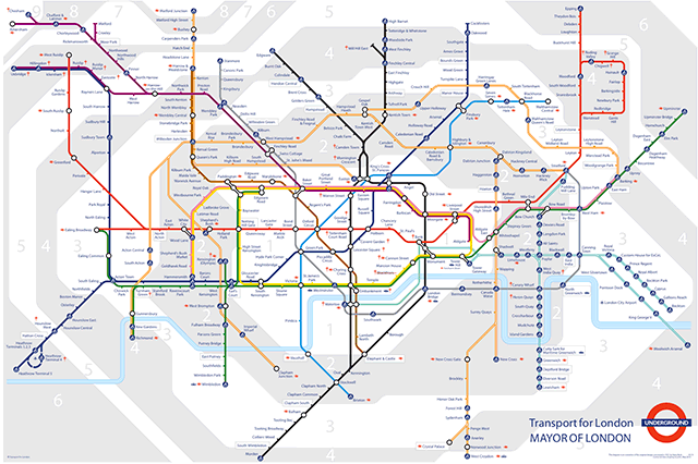 london underground zones 1 and 2. of London Underground